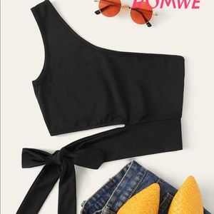 one shoulder tie top